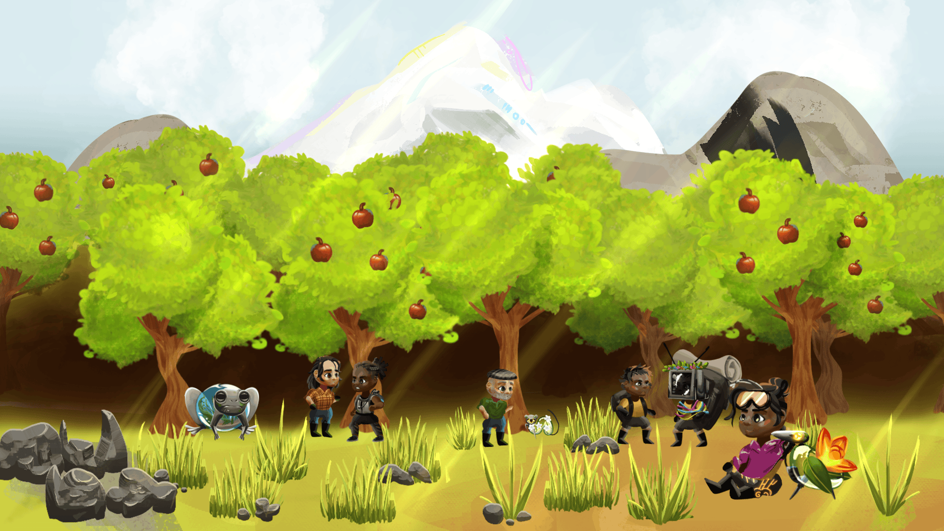 A screenshot of Bots N-Bloom happy scene.