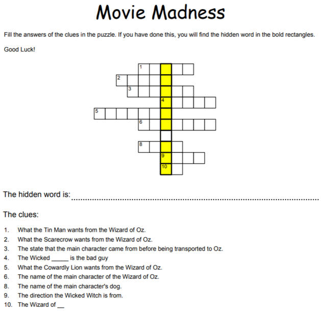 Lost in Oz Crossword